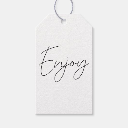 Black White Elegant Calligraphy Enjoy Handmade ギフトタグ (正面)