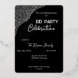 Black & white elegant  Eid Party Invitation  箔シーズンカード