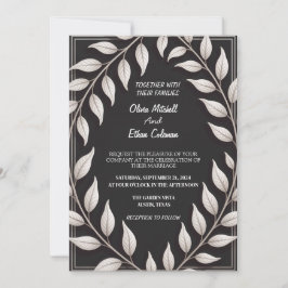 Black & White Elegant Flower Wedding Invitation 招待状