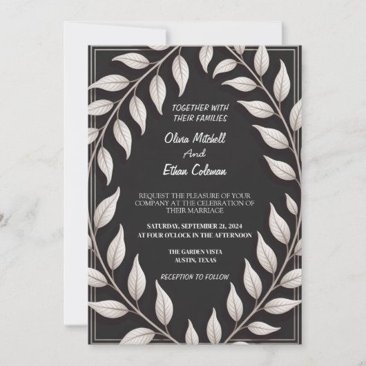 Black & White Elegant Flower Wedding Invitation 招待状 (正面)