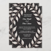 Black & White Elegant Flower Wedding Invitation 招待状 (正面/裏面)