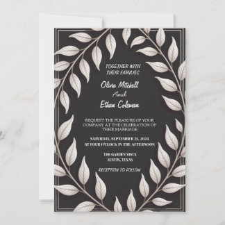 Black & White Elegant Flower Wedding Invitation 招待状