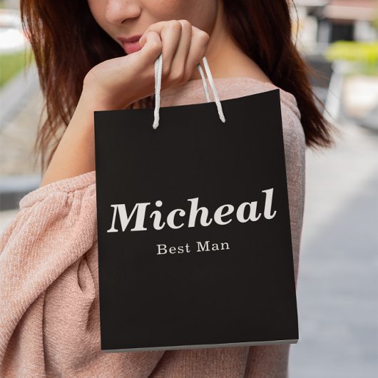 Black & White Elegant Modern Best Man Wedding ミディアムペーパーバッグ