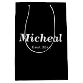 Black & White Elegant Modern Best Man Wedding ミディアムペーパーバッグ (正面)