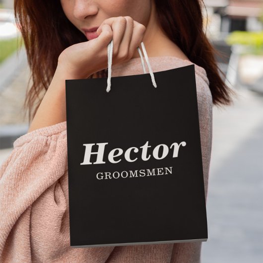 Black & White Elegant Modern Groomsmen Wedding ミディアムペーパーバッグ