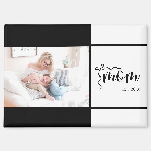 Black White Elegant Mom Established Bow Add Photo マグネット (正面)