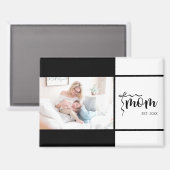 Black White Elegant Mom Established Bow Add Photo マグネット (正面/裏面)