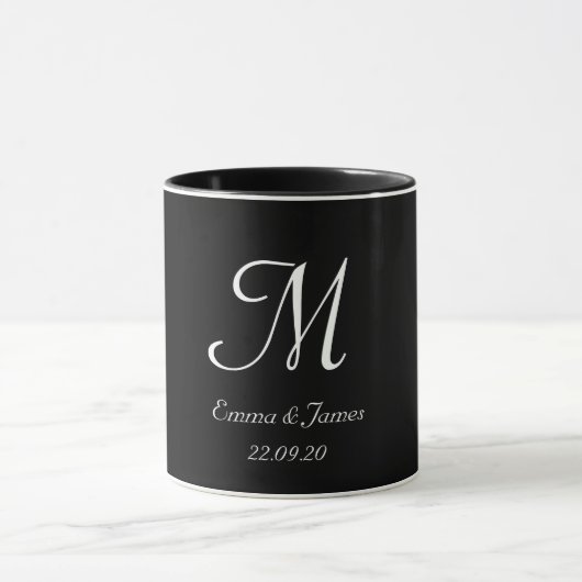 Black & White Elegant Monogram Initial Name  マグカップ (中央)