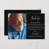 Black & WHITE Elegant Photo Funeral サンキューカード (正面/裏面)