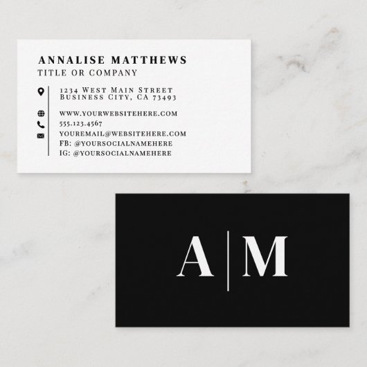 Black White Elegant Professional 名刺 (正面/裏面)