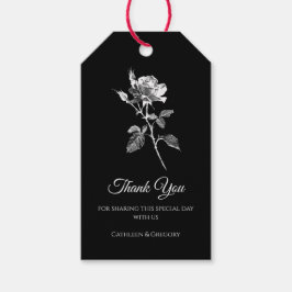 Black White Elegant Rose Thank You Wedding ギフトタグ