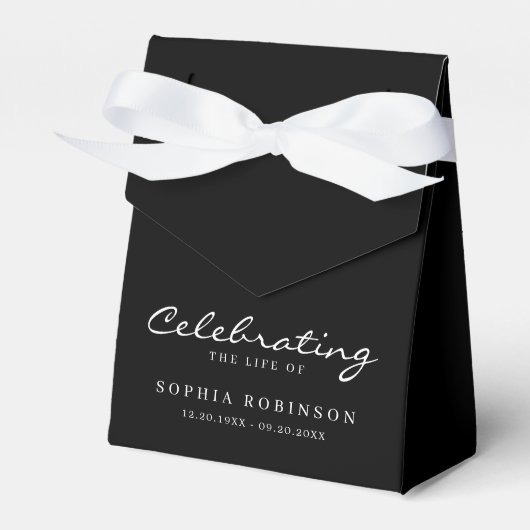 Black White Elegant Script Funeral Memorial フェイバーボックス (正面サイド)