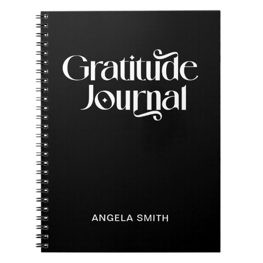 Black White Elegant Typography Gratitude Journal ノートブック (正面)