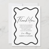Black White Elegant Wavy Border Photo Wedding サンキューカード (正面)
