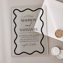 Black White Elegant Wavy Border Wedding