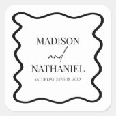 Black White Elegant Wavy Border Wedding スクエアシール (正面)