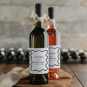 Black White Elegant Wavy Border Wedding ワインラベル