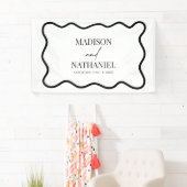 Black White Elegant Wavy Border Wedding 横断幕 (インサイチュ)