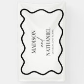 Black White Elegant Wavy Border Wedding 横断幕 (縦)