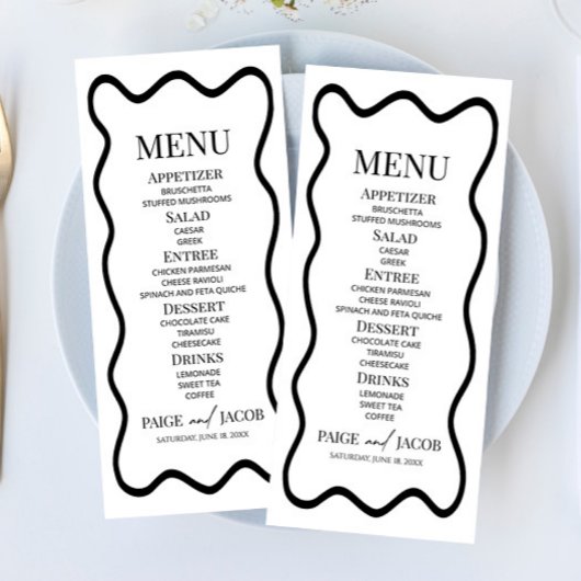 Black White Elegant Wavy Border Wedding Food メニュー