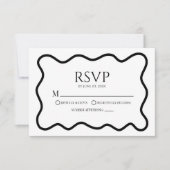 Black White Elegant Wavy Border Wedding RSVP Card (正面)