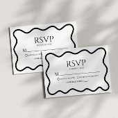 Black White Elegant Wavy Border Wedding RSVP Card