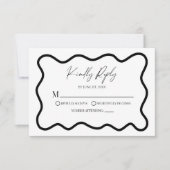 Black White Elegant Wavy Border Wedding RSVP Card (正面)