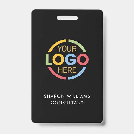 Black White Employee ID with Custom Business Logo バッジ (正面)