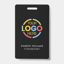 Black White Employee ID with Custom Business Logo バッジ