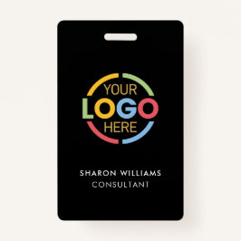 Black White Employee ID with Custom Business Logo バッジ