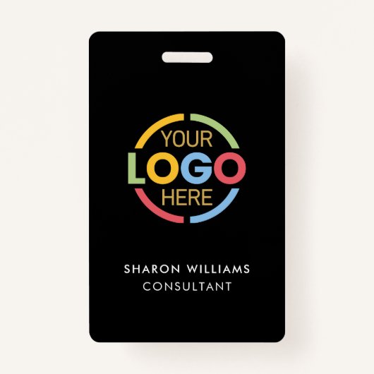 Black White Employee ID with Custom Business Logo バッジ (正面)