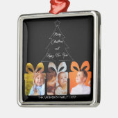 Black White Family Photo Minimalist Christmas Tree メタルオーナメント (左)