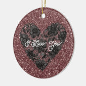 Black White Faux Lace Heart Floral セラミックオーナメント (左)