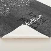 Black white faux sparkles rustic wood Monogram シェルパブランケット (3/4)