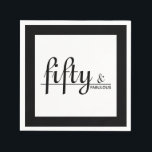 Black & White Fifiture & FABUOUS 50th Birthday Par スタンダードカクテルナプキン<br><div class="desc">この50歳の誕生日デザイン「50とFABULOUS!」で特別な人を驚かせる。クラシックの白黒にスクリプトタイポグラフィで制作。このデザインスイートは、すべての誕生日の集まりをドレスアップフォーマルし、大事な行事の大部分に最適だが、控えめな…よりドレスダウンの問題に適している。独自のパーティー詳細でパーソナライズこのデザインは簡単に編集できる…必要に応じて編集メニューを使用して文字の色と背景色を変もし更する。追加の色が利用可能。コーディネートパーティーとギフトアイテムをミックスしてマッチでき、素晴らしい50th誕生日パーティーお祝い!</div>