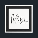 Black & White Fifiture & FABUOUS 50th Birthday Par スタンダードカクテルナプキン<br><div class="desc">この50歳の誕生日デザイン「50とFABULOUS!」で特別な人を驚かせる。クラシックの白黒にスクリプトタイポグラフィで制作。このデザインスイートは、すべての誕生日の集まりをドレスアップフォーマルし、大事な行事の大部分に最適だが、控えめな…よりドレスダウンの問題に適している。独自のパーティー詳細でパーソナライズこのデザインは簡単に編集できる…必要に応じて編集メニューを使用して文字の色と背景色を変もし更する。追加の色が利用可能。コーディネートパーティーとギフトアイテムをミックスしてマッチでき、素晴らしい50th誕生日パーティーお祝い!</div>