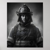 Black & White Firefighter Hero Fireman Tribute  ポスター (正面)