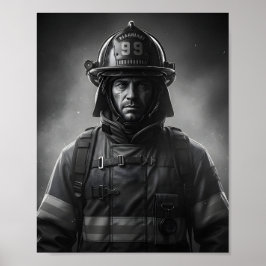 Black & White Firefighter Hero Fireman Tribute  ポスター