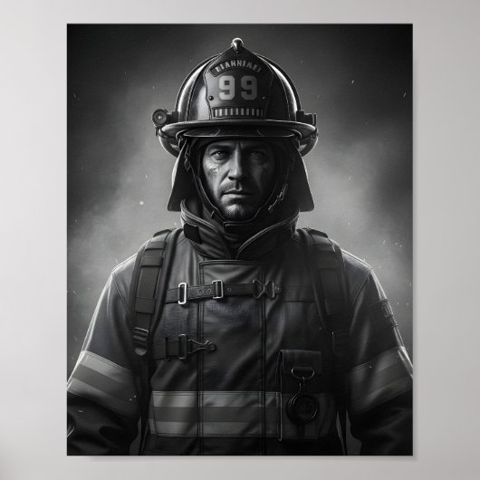 Black & White Firefighter Hero Fireman Tribute  ポスター (正面)
