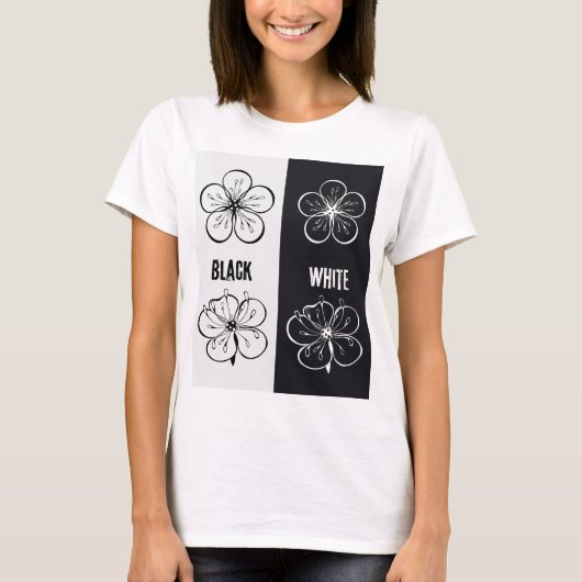 Black  White Floral Contrast Art | Minimalist Tシャツ (正面)
