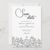 Black White Floral Elegant Wedding Save The Date セーブザデート (正面)