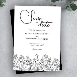Black White Floral Elegant Wedding Save The Date セーブザデート