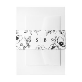 Black | White Floral Garden Monogram Wedding 招待状ベリーバンド
