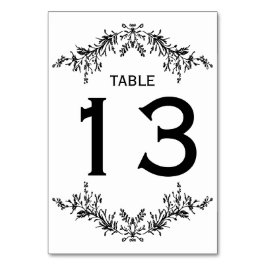 Black White Floral Line Art | Table Number テーブルナンバー