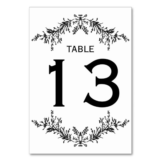 Black White Floral Line Art | Table Number テーブルナンバー (正面)