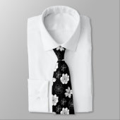 Black & White Floral Pattern ネクタイ (タイ)
