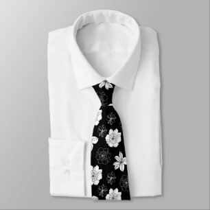 Black & White Floral Pattern ネクタイ