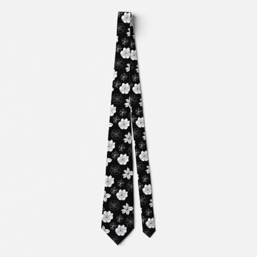 Black & White Floral Pattern ネクタイ (正面)