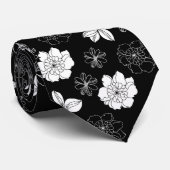 Black & White Floral Pattern ネクタイ (ロール)