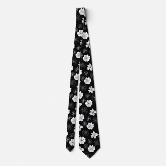 Black & White Floral Pattern ネクタイ (裏面)
